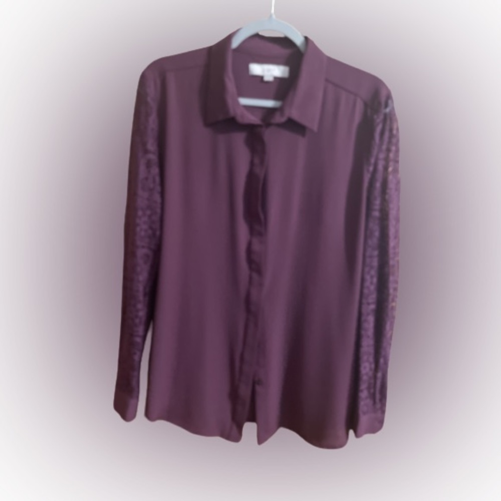 Loft - Burgundy Long Sleeve Blouse - Size Large